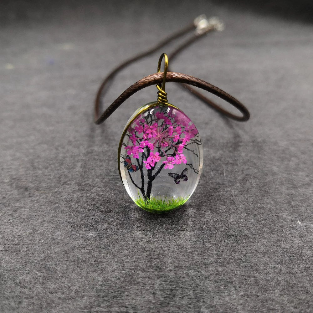 Handmade Dried Flower Necklace With Crystal Real Flower Pattern Organic Glass Pendant And Rope Chain Natural Style - Image 24