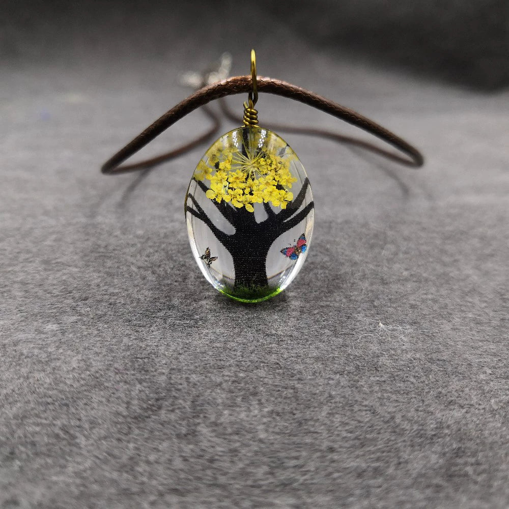 Handmade Dried Flower Necklace With Crystal Real Flower Pattern Organic Glass Pendant And Rope Chain Natural Style - Image 25