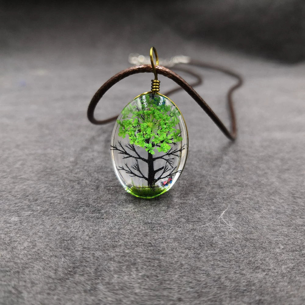 Handmade Dried Flower Necklace With Crystal Real Flower Pattern Organic Glass Pendant And Rope Chain Natural Style - Image 26