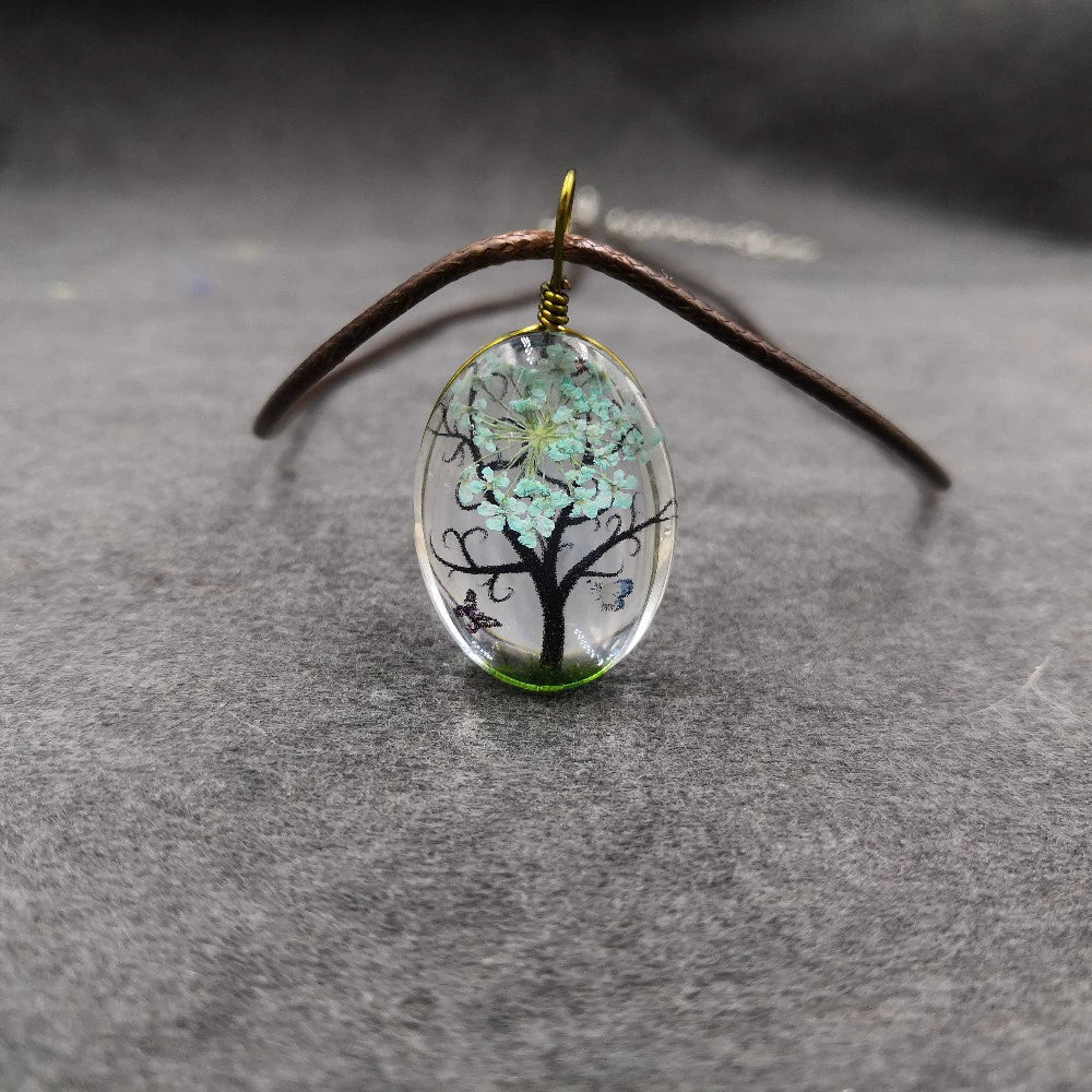 Handmade Dried Flower Necklace With Crystal Real Flower Pattern Organic Glass Pendant And Rope Chain Natural Style - Image 27