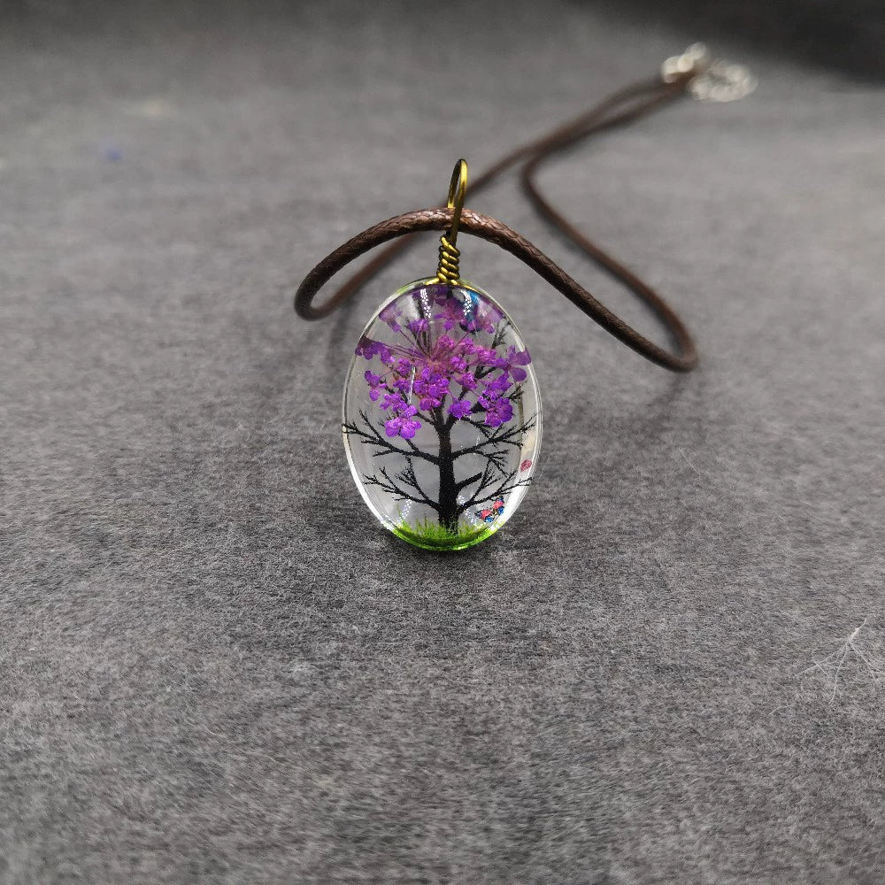 Handmade Dried Flower Necklace With Crystal Real Flower Pattern Organic Glass Pendant And Rope Chain Natural Style - Image 28
