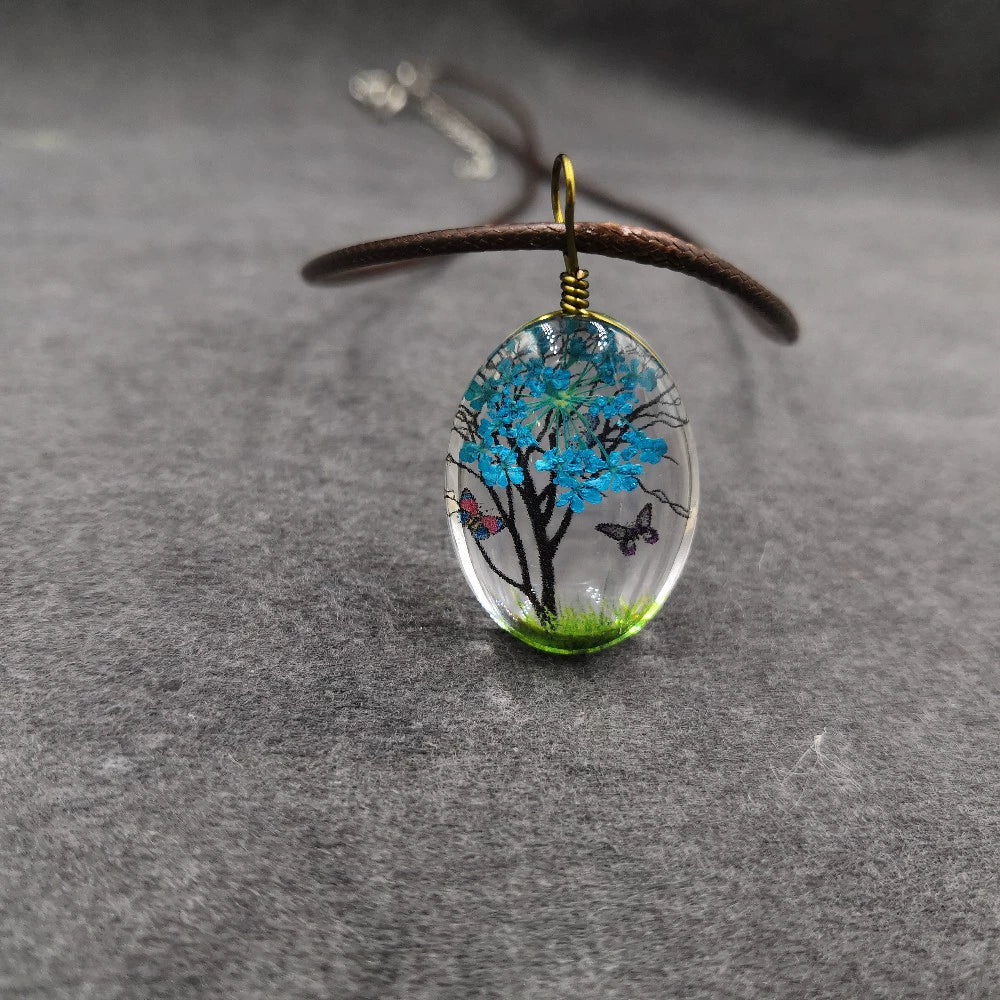 Handmade Dried Flower Necklace With Crystal Real Flower Pattern Organic Glass Pendant And Rope Chain Natural Style - Image 29