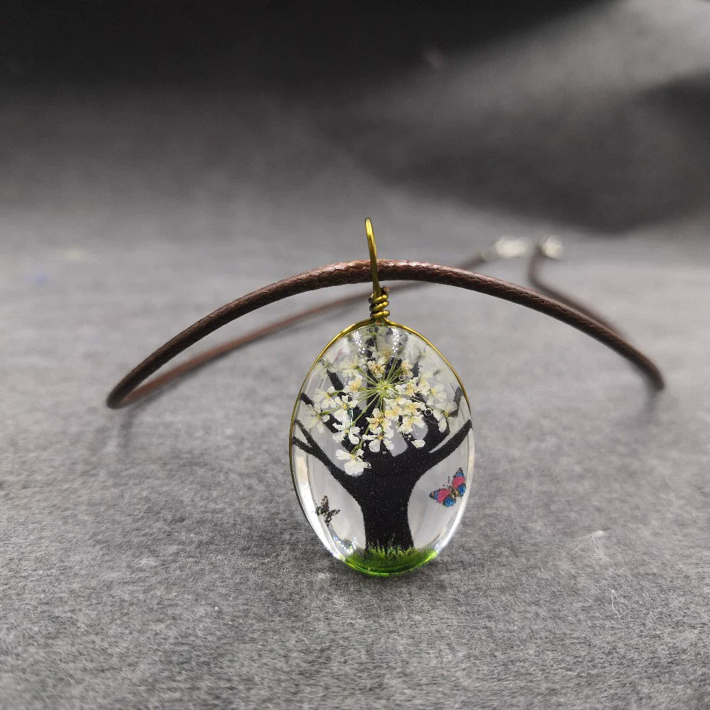 Handmade Dried Flower Necklace With Crystal Real Flower Pattern Organic Glass Pendant And Rope Chain Natural Style - Image 30