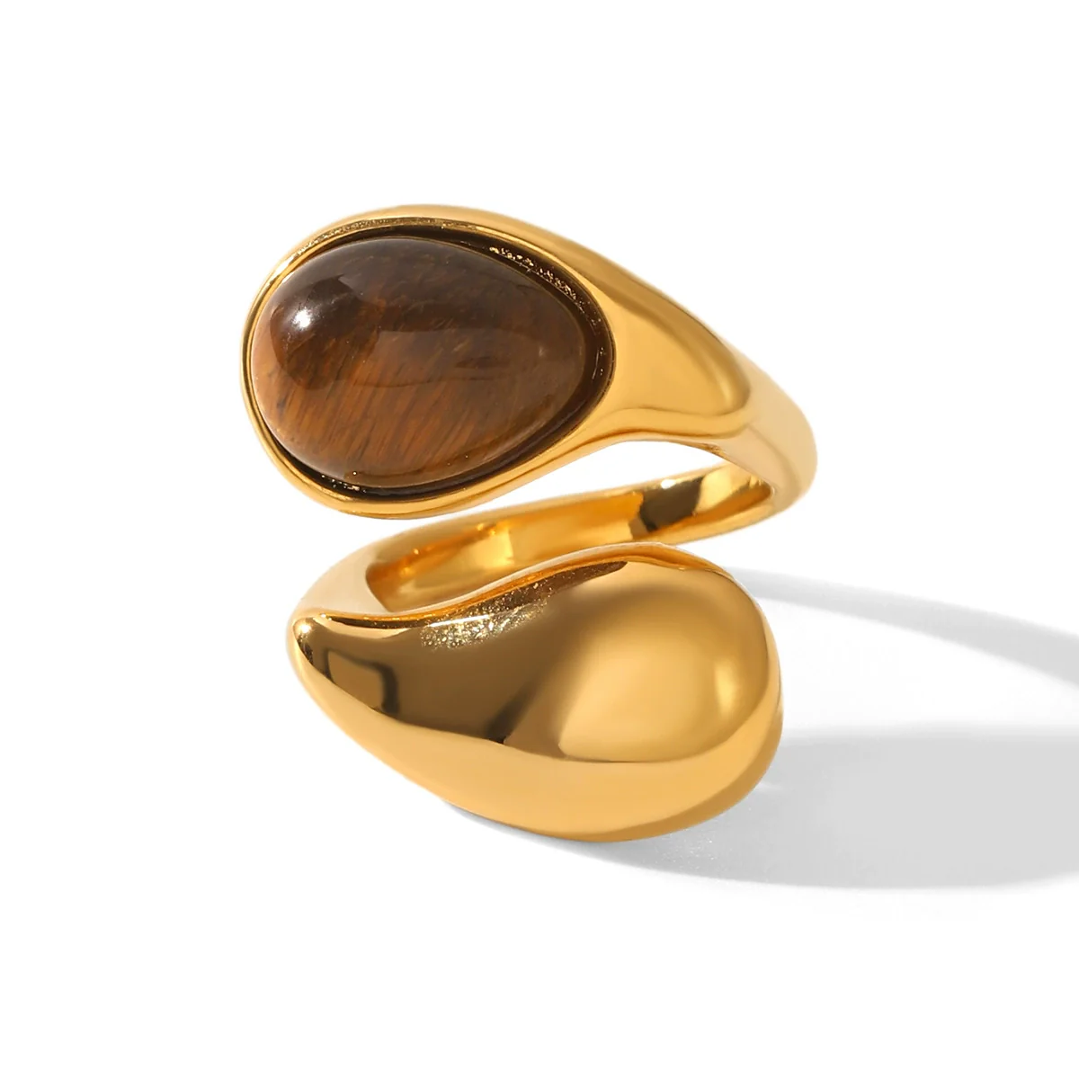 Handmade Dropshaped Geometric Stainless Steel Ring Set With Tiger Eye Stone For Women - Image 5