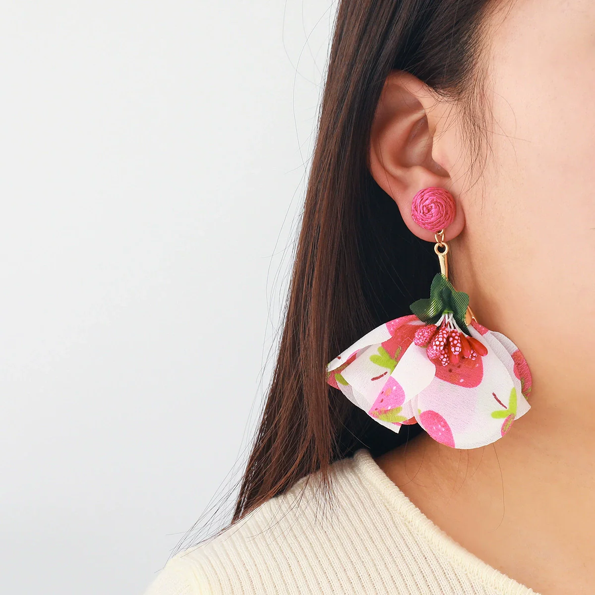Handmade Fabric Flower Fashion Exaggerated Earrings For Women - Image 2