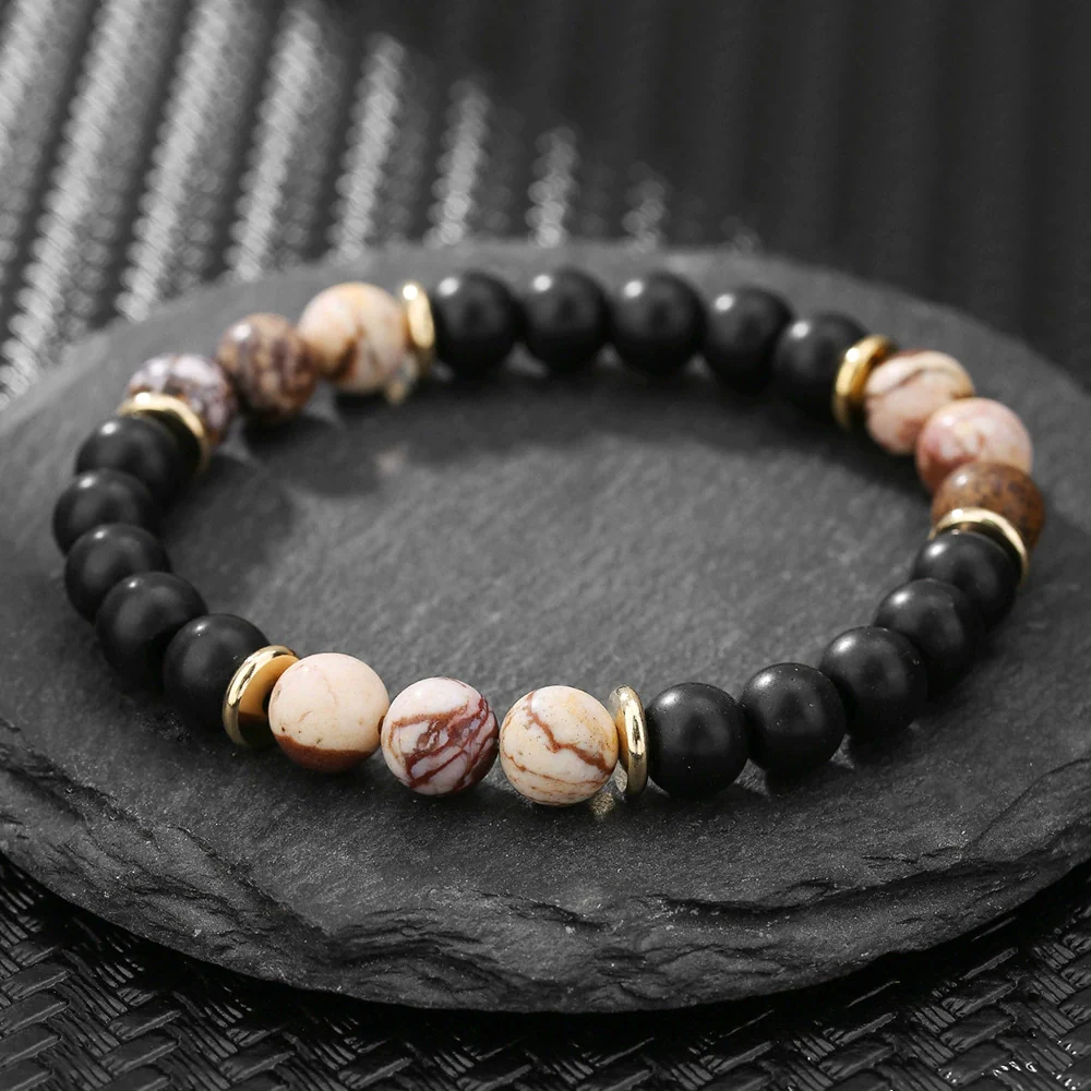 Handmade Geometric Black Frosted Volcanic Stone Bracelet Unisex Hand Jewelry Accessories - Image 11