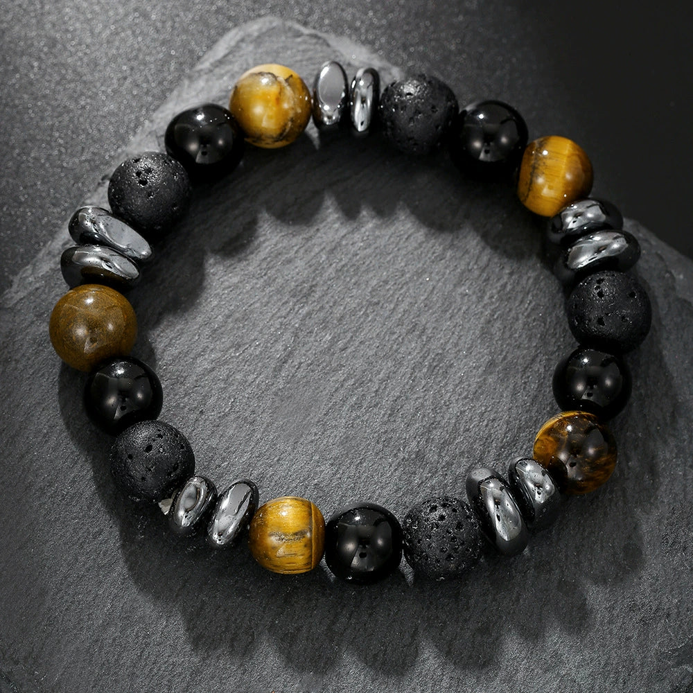 Handmade Geometric Black Frosted Volcanic Stone Bracelet Unisex Hand Jewelry Accessories - Image 14