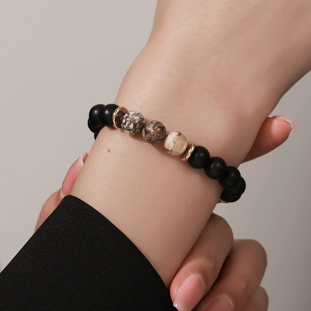 Handmade Geometric Black Frosted Volcanic Stone Bracelet Unisex Hand Jewelry Accessories - Image 3