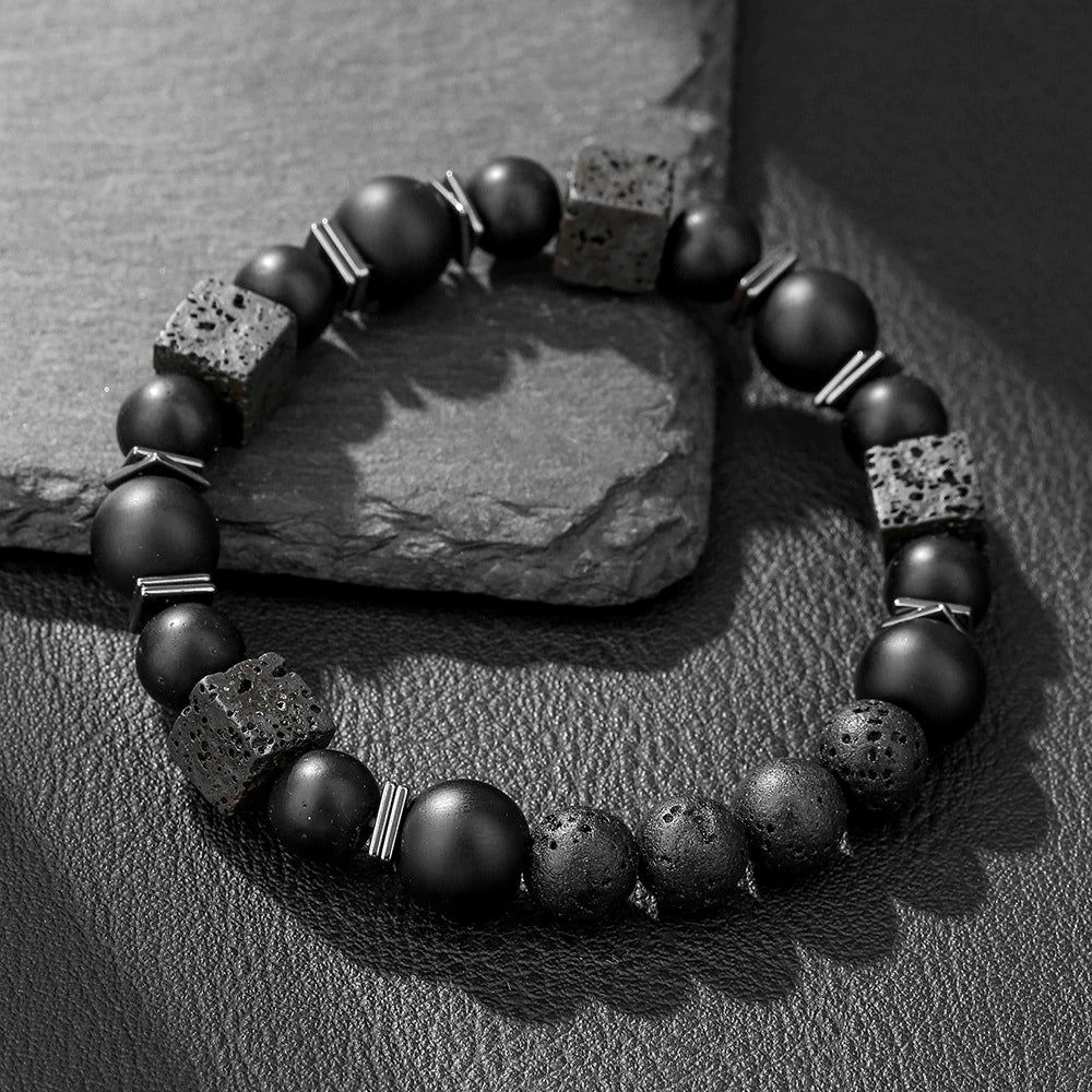 Handmade Geometric Black Frosted Volcanic Stone Bracelet Unisex Hand Jewelry Accessories - Image 7