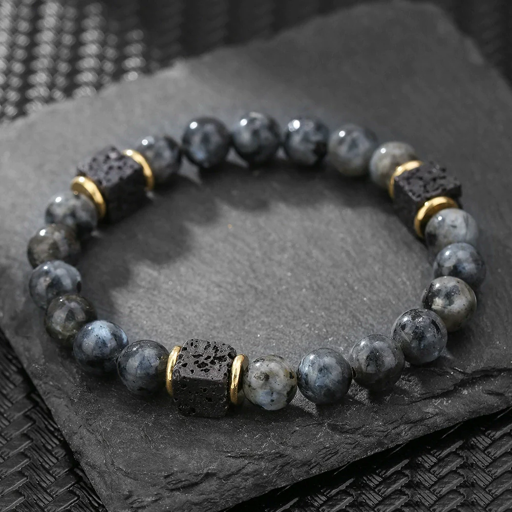Handmade Geometric Black Frosted Volcanic Stone Bracelet Unisex Hand Jewelry Accessories - Image 8