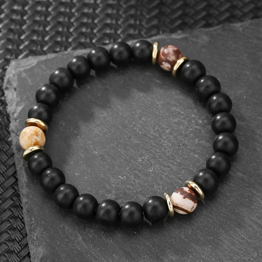 Handmade Geometric Black Frosted Volcanic Stone Bracelet Unisex Hand Jewelry Accessories - Image 9
