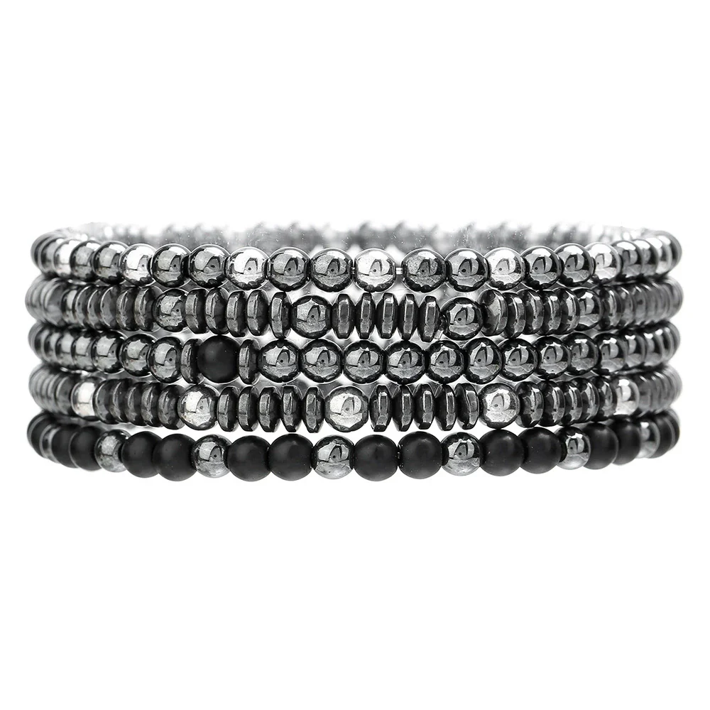Handmade Geometric Black Iron Stone Bracelet For Couple