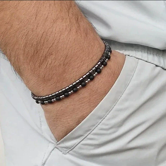 Handmade Geometric Black Iron Stone Bracelet For Couple - Image 10