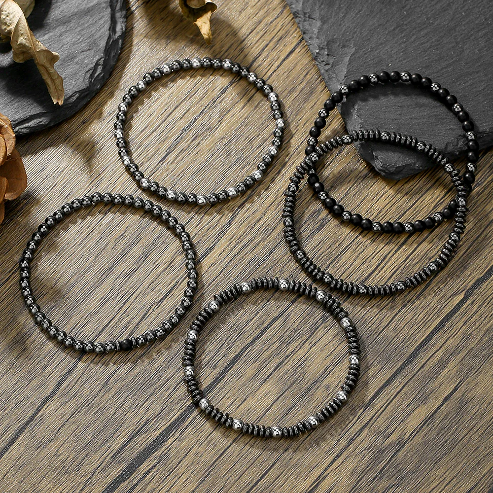 Handmade Geometric Black Iron Stone Bracelet For Couple - Image 2