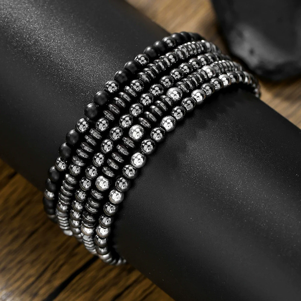 Handmade Geometric Black Iron Stone Bracelet For Couple - Image 3