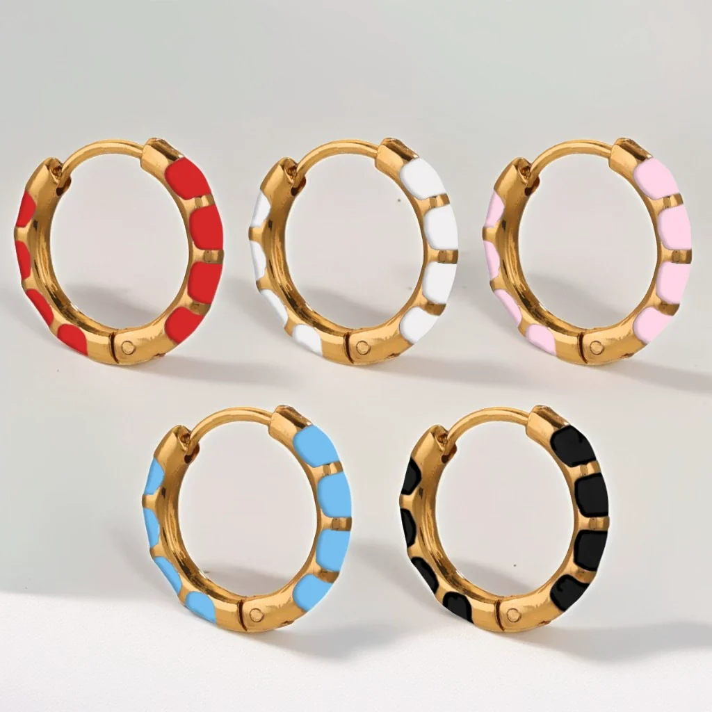 Handmade Geometric Stainless Steel Ear Buckle With Enamel Color And Oil Drop Design For Unisex
