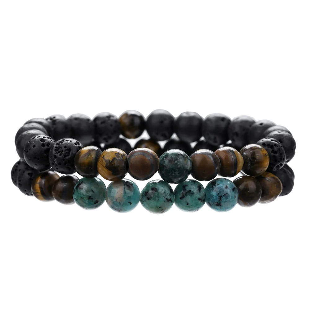 Handmade Geometric Stone Hiphop Hand Jewelry Unisex Beaded Bracelet With African Pine Yellow Tiger Eye And Volcanic Stone - Image 5