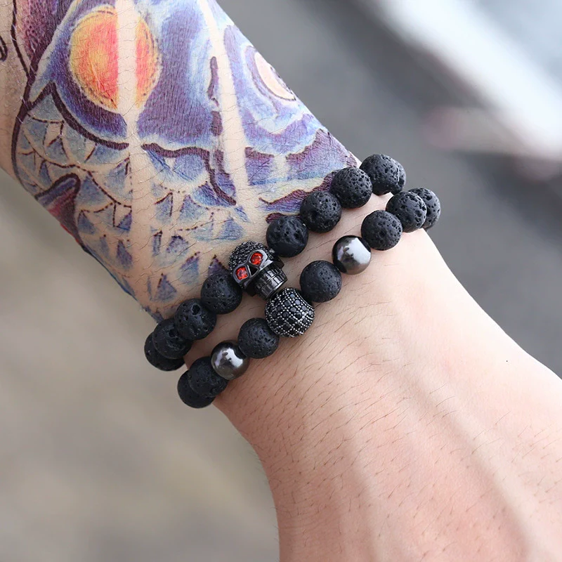 Handmade Geometric Stone Hiphop Hand Jewelry Unisex Beaded Bracelet With African Pine Yellow Tiger Eye And Volcanic Stone - Image 8
