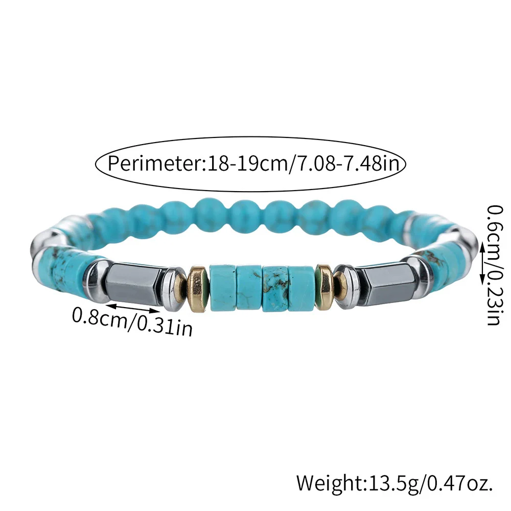 Handmade Geometric Style Unisex Bracelet Jewelry With Black Gallstone And Turquoise - Image 2