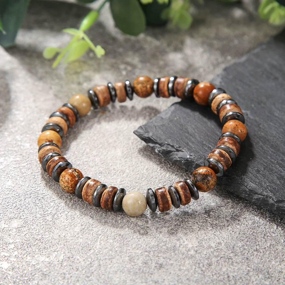 Handmade Geometric Style Unisex Bracelet Jewelry With Black Gallstone And Turquoise - Image 22