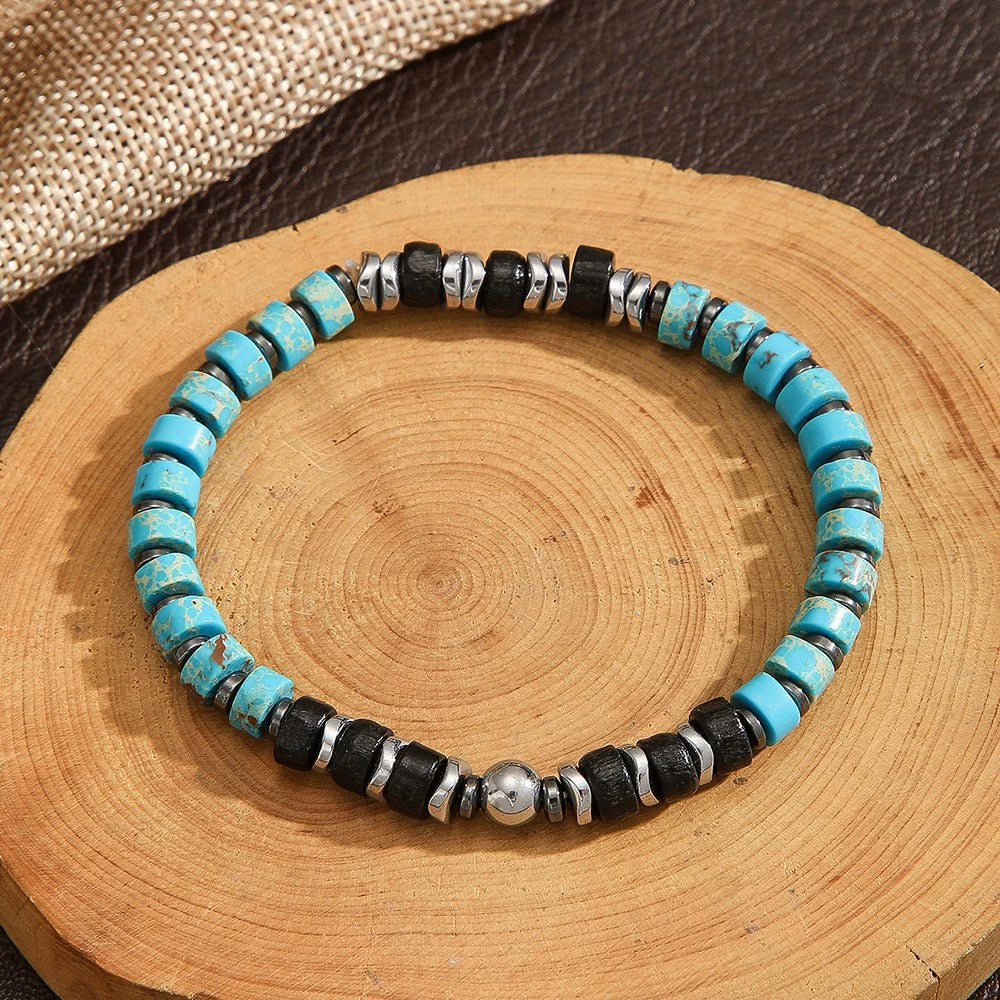 Handmade Geometric Style Unisex Bracelet Jewelry With Black Gallstone And Turquoise - Image 39