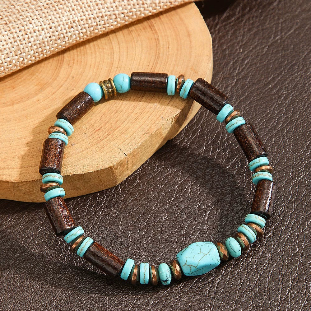 Handmade Geometric Style Unisex Bracelet Jewelry With Black Gallstone And Turquoise - Image 40