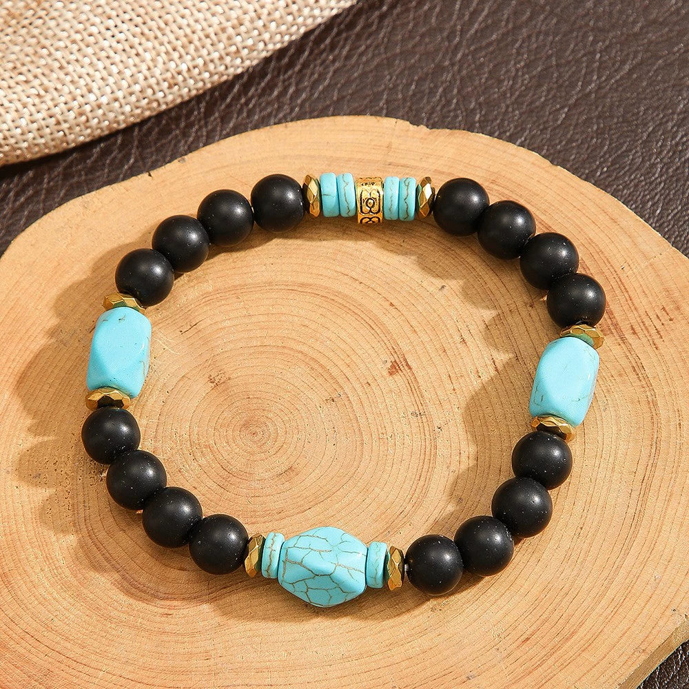 Handmade Geometric Style Unisex Bracelet Jewelry With Black Gallstone And Turquoise - Image 42