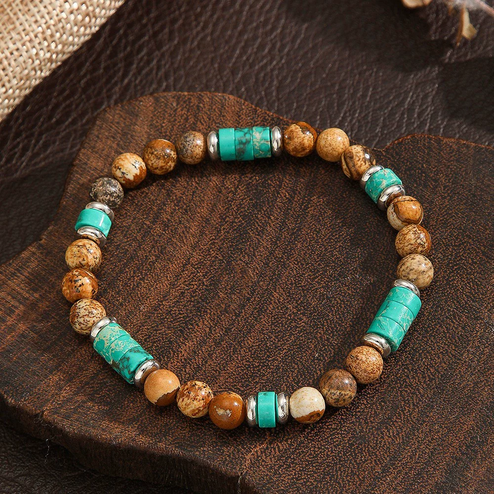 Handmade Geometric Style Unisex Bracelet Jewelry With Black Gallstone And Turquoise - Image 47