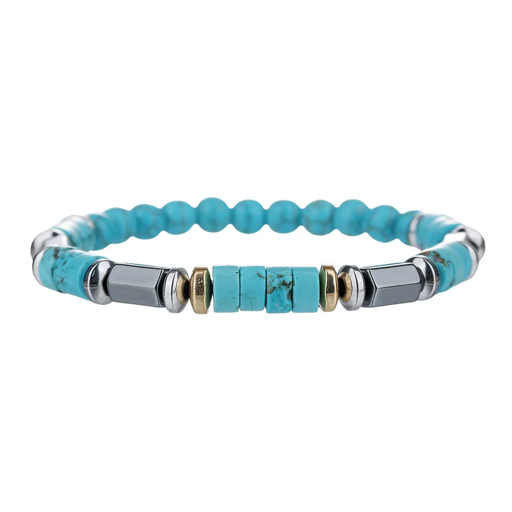 Handmade Geometric Style Unisex Bracelet Jewelry With Black Gallstone And Turquoise - Image 5