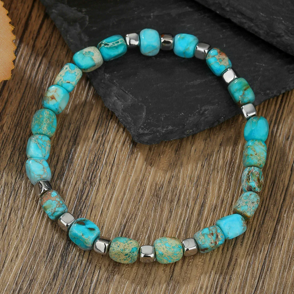 Handmade Geometric Style Unisex Bracelet Jewelry With Black Gallstone And Turquoise - Image 7