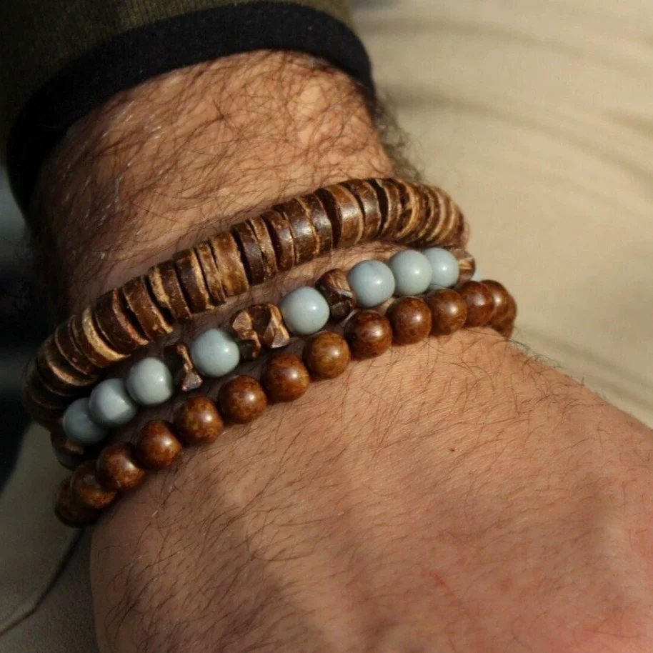 Handmade Geometric Wooden Beaded Bracelets Unisex