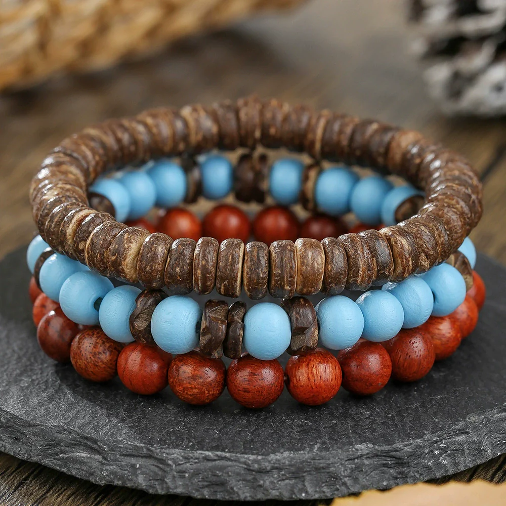 Handmade Geometric Wooden Beaded Bracelets Unisex - Image 3