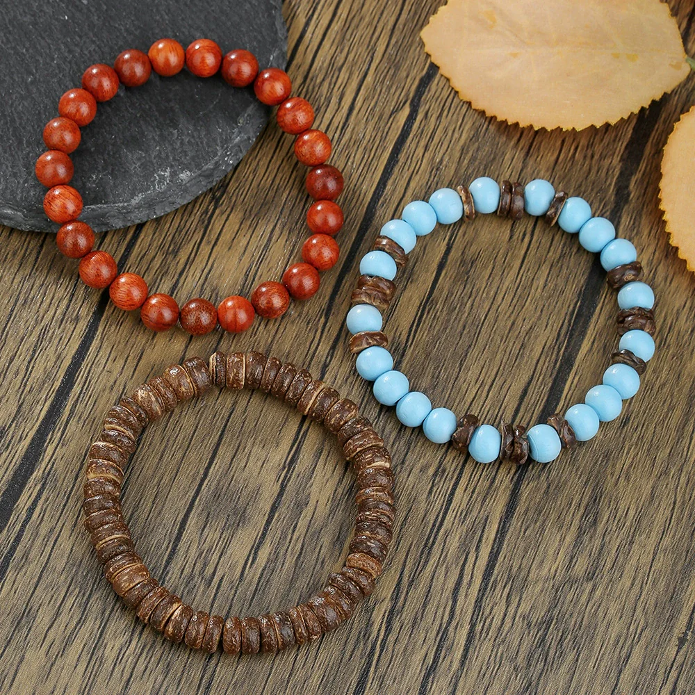 Handmade Geometric Wooden Beaded Bracelets Unisex - Image 4