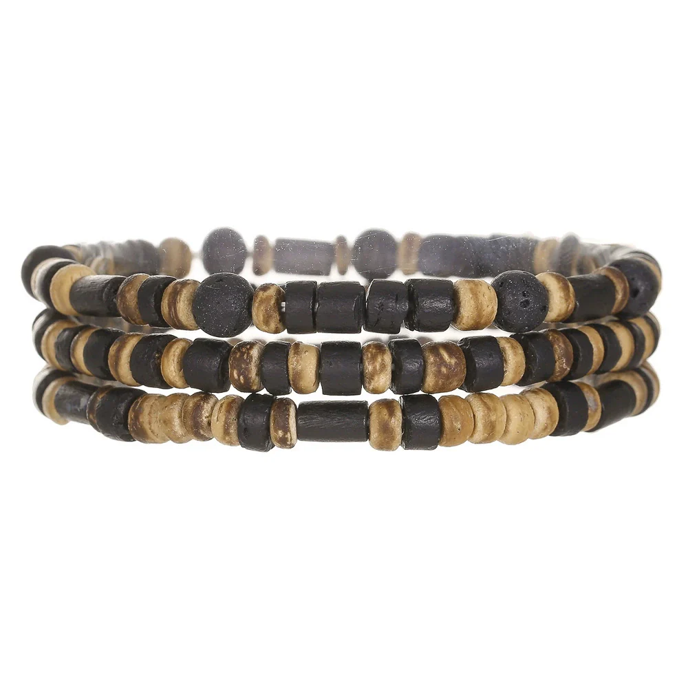 Handmade Geometric Wooden Beaded Volcanic Stone Turquoise Coconut Shell Unisex Bracelet - Image 8
