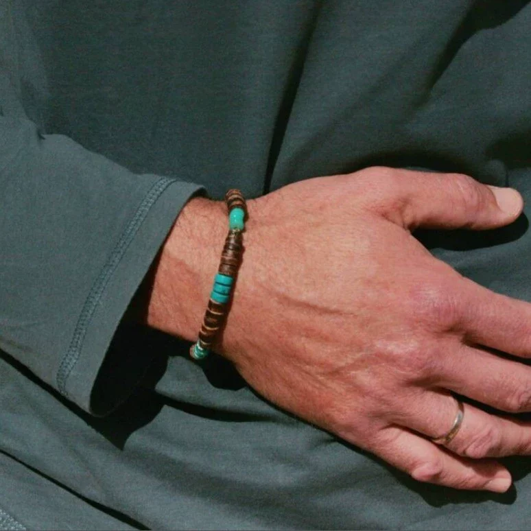 Handmade Geometric Wooden Beads Turquoise Coconut Shell Bracelet Unisex Hiphop Style