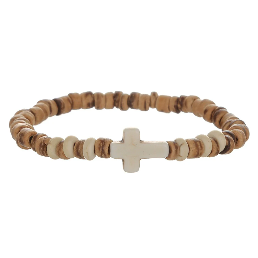 Handmade Geometric Wooden Beads Turquoise Coconut Shell Bracelet Unisex Hiphop Style - Image 12