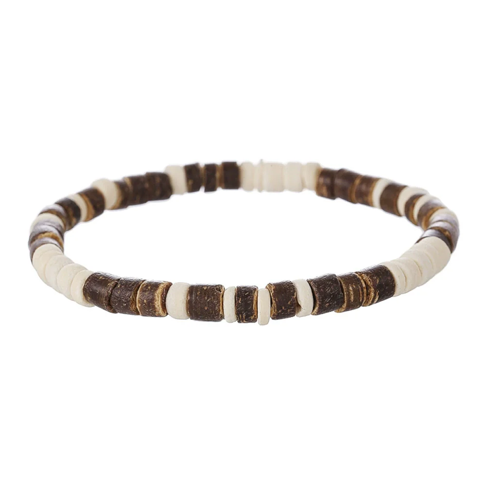 Handmade Geometric Wooden Beads Turquoise Coconut Shell Bracelet Unisex Hiphop Style - Image 5