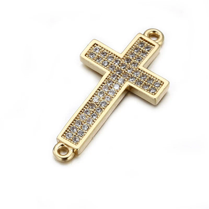 Handmade Hip Hop Copper Inlaid Zirconium Sweater Bracelet With Double Hole Hollow Cross And Electroplating Treatment - Image 2
