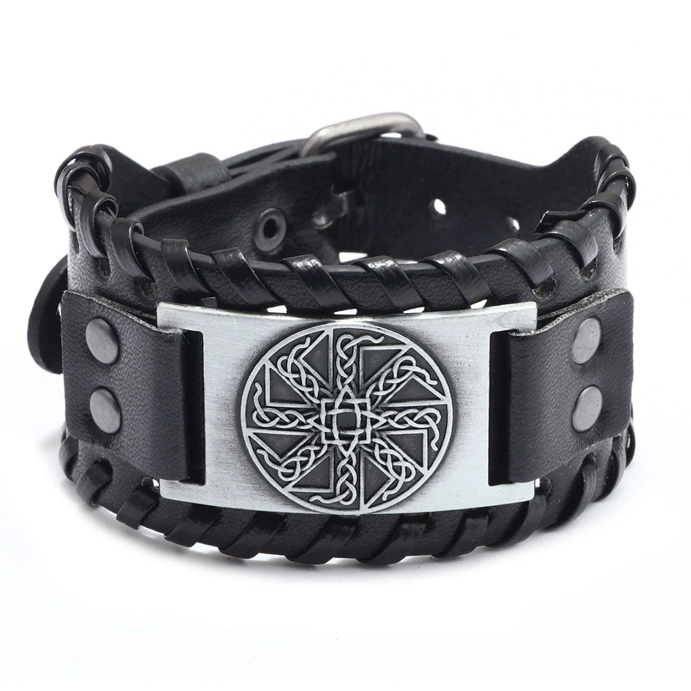 Handmade Hiphop Retro Amulet Bracelet Genuine Leather With Flower Pattern And Electroplating Treatment - Image 10