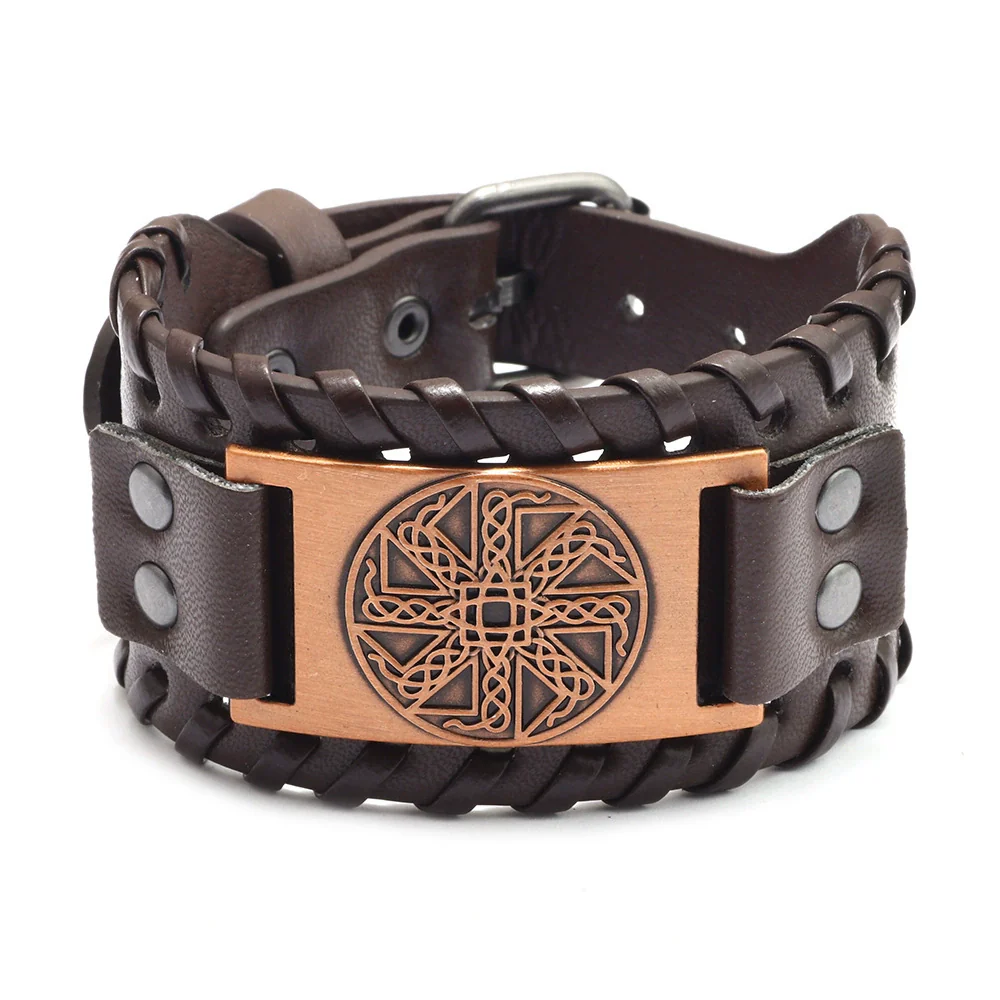 Handmade Hiphop Retro Amulet Bracelet Genuine Leather With Flower Pattern And Electroplating Treatment - Image 11