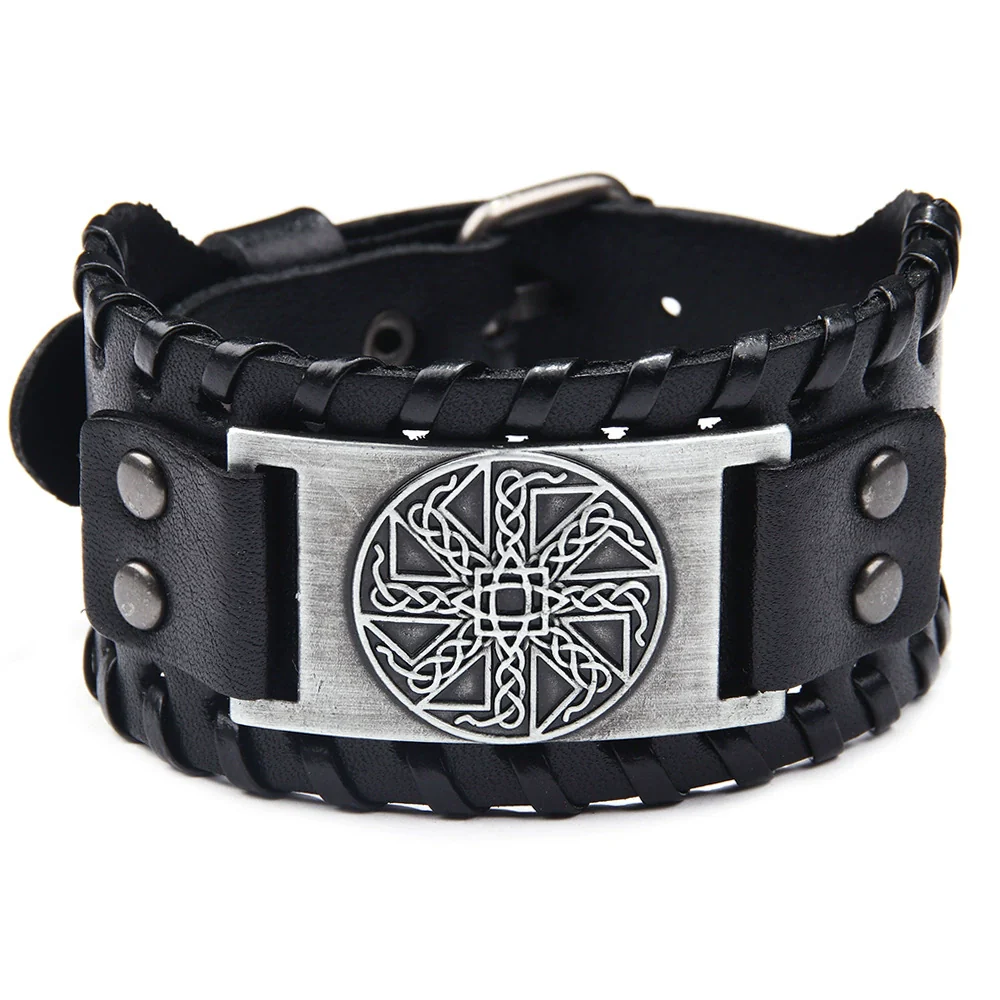 Handmade Hiphop Retro Amulet Bracelet Genuine Leather With Flower Pattern And Electroplating Treatment - Image 5