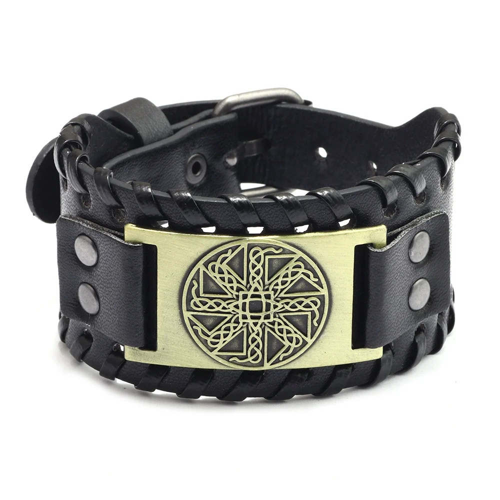 Handmade Hiphop Retro Amulet Bracelet Genuine Leather With Flower Pattern And Electroplating Treatment - Image 9