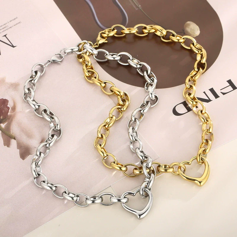 Handmade Hollow Love Pattern Stainless Steel And Titanium Steel Necklace Earrings Bracelet Three Piece Jewelry - Image 3