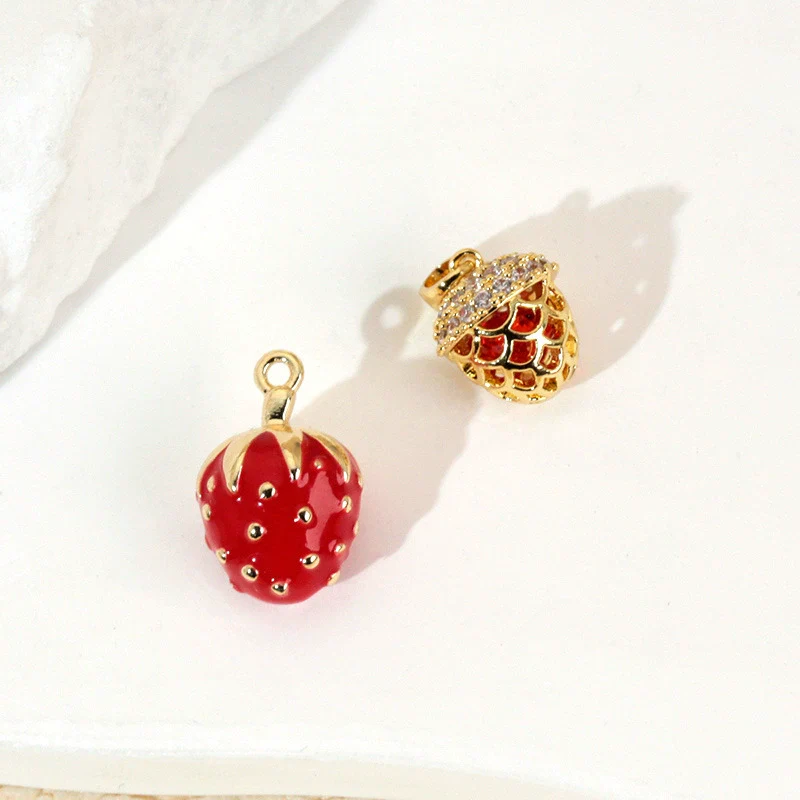 Handmade Lacquered Strawberry Fruit Shape Copper Jewelry Accessories Electroplated - Image 4