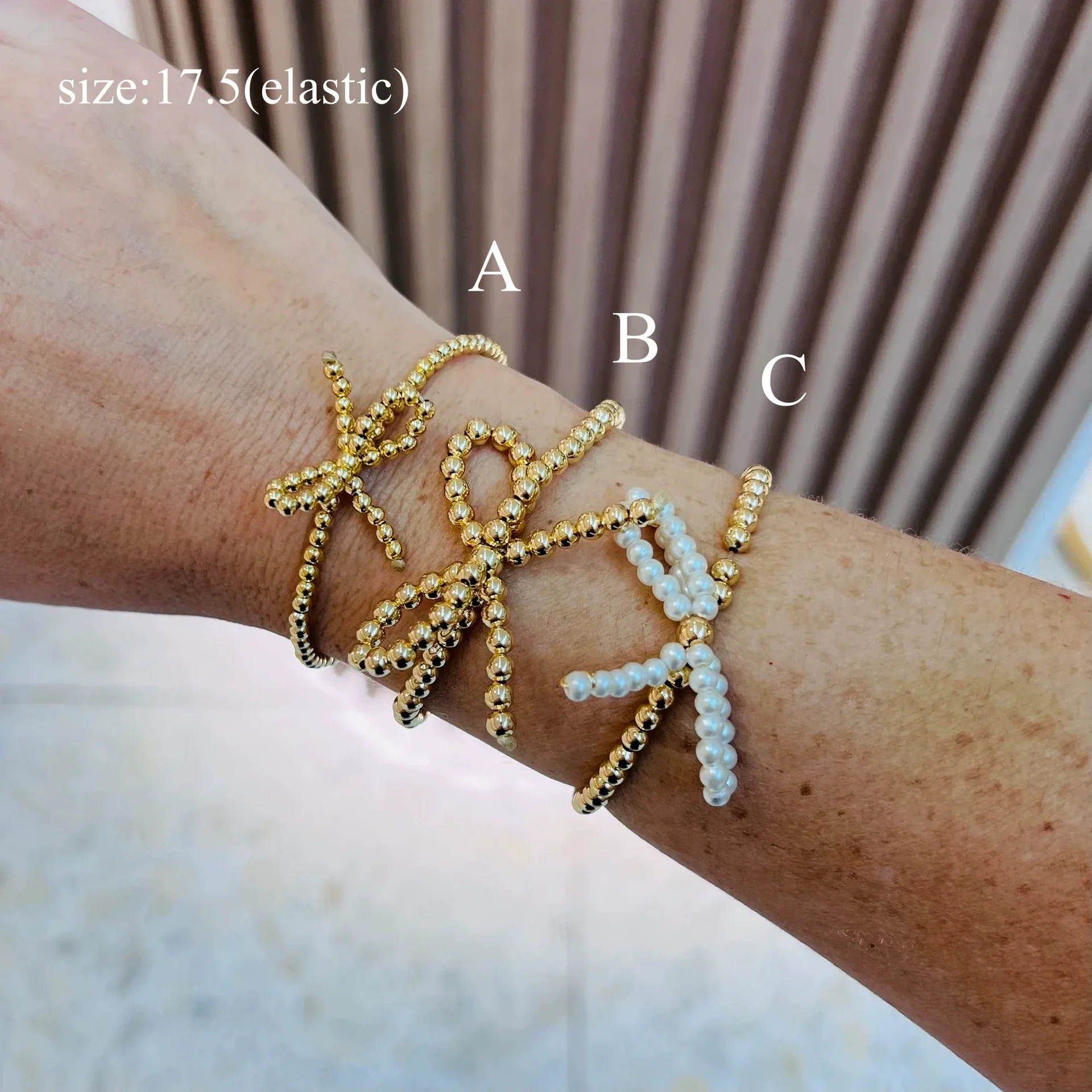 Handmade Metal Beaded Imitation Pearl Bow Women's Geometric Style Handwoven Bracelet