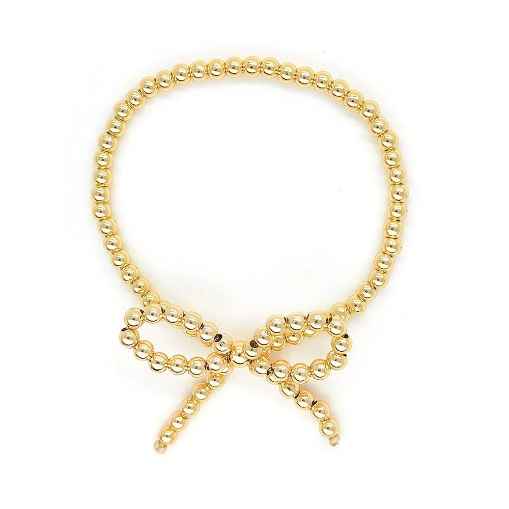 Handmade Metal Beaded Imitation Pearl Bow Women's Geometric Style Handwoven Bracelet - Image 4