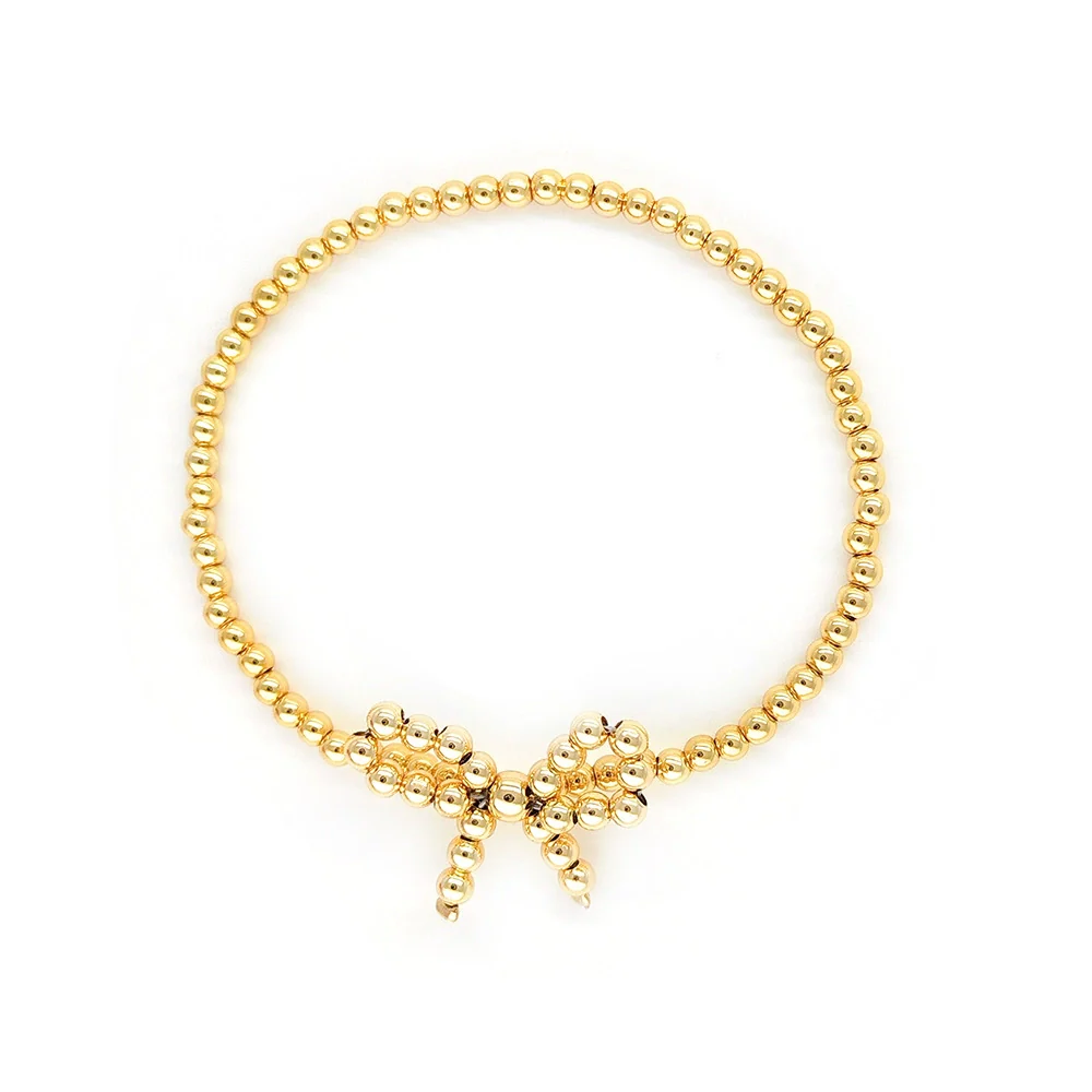 Handmade Metal Beaded Imitation Pearl Bow Women's Geometric Style Handwoven Bracelet - Image 5