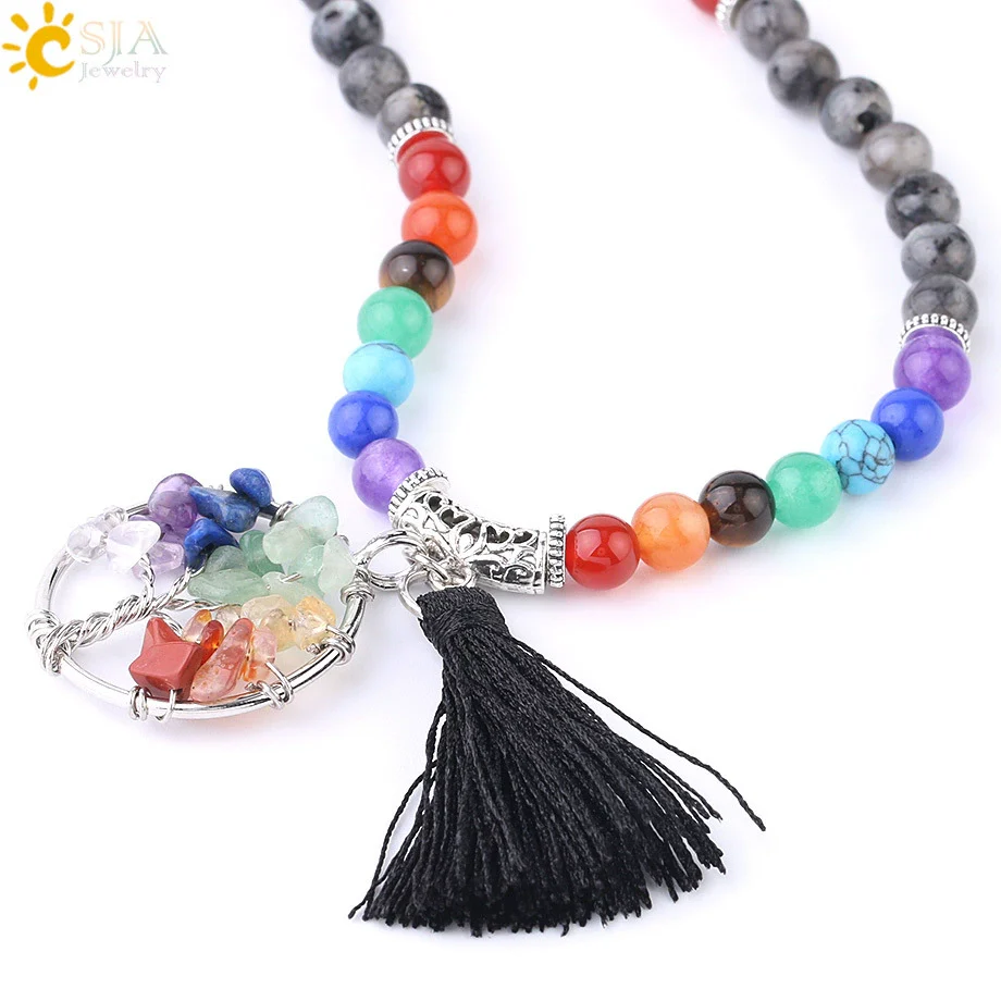 Handmade Natural Crystal Stone Life Tree Gravel Pendant Tassel Unisex Necklace - Image 3