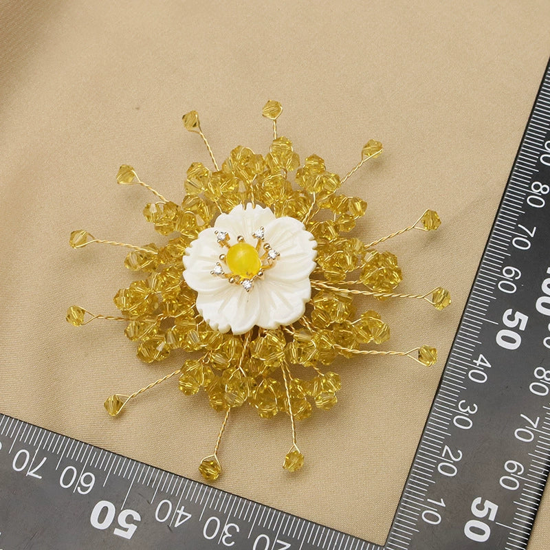 Handmade Natural Pearl Retro Geometric Snowflake And Sunflower Brooch For Women - Image 4
