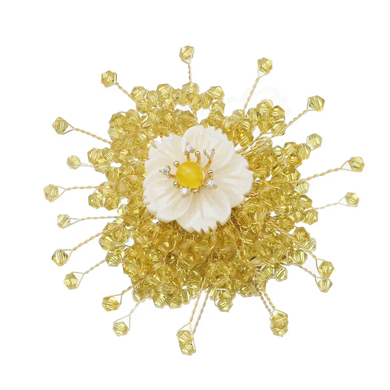 Handmade Natural Pearl Retro Geometric Snowflake And Sunflower Brooch For Women - Image 5
